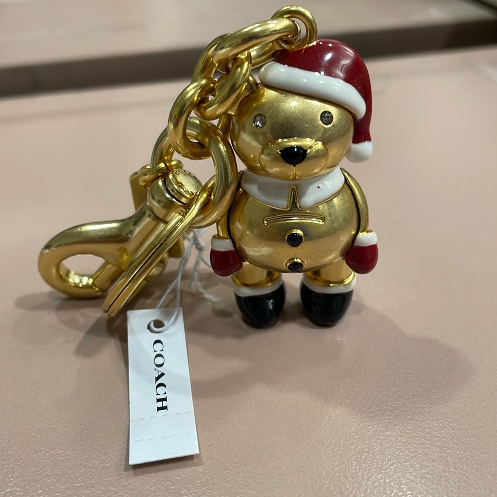 NWT Santa Bear keychain by Coach